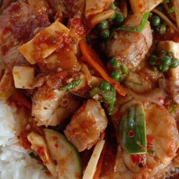 ผัดฉ่าปลาฉลามราดข้าว