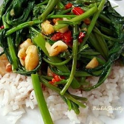 ผักบุ้งไฟแดงราดข้าว
