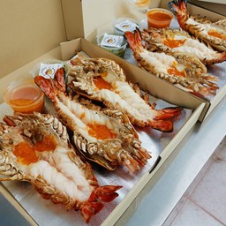 กุ้งแม่น้ำเผาไซส์ 2ตัว/โล 1ตัว