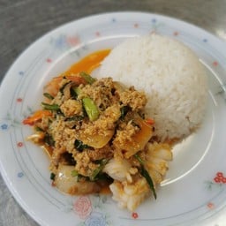 ข้าวราดกุ้ง+ปลาหมึกผัดผงกระหรี่