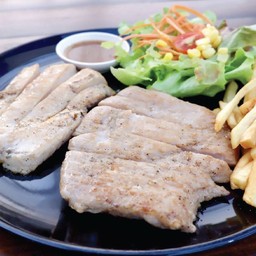สเต็กหมูพริกไทยดำ+สเต็กไก่พริกไทยดำ