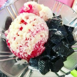 Grass Jelly With Red Syrup And Milk