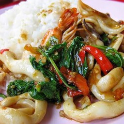 ข้าวกระเพราปลาหมึก