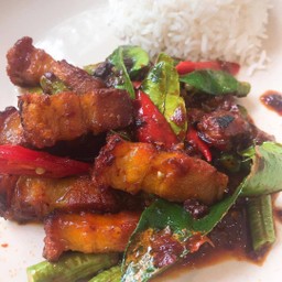 ข้าว+พริกเผาหมูกรอบถั่วฝักยาว