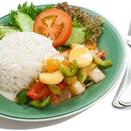 ข้าวราดผัดเปรี้ยวหวานเต้าหู้
