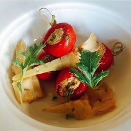 Artichoke and cheese stuffed pepper skewers
