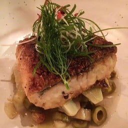 Snapper with artichoke, raisins, olives and celery