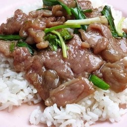 เนื้อหมักน้ำมันหอยราดข้าว