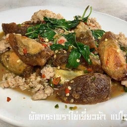 ผัดกระเพรา หมู,ไก่,ไข่เยี่ยวม้า