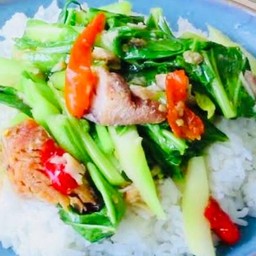 คะน้า ปลาเค็มราดข้าว