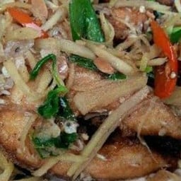 ปลาผัดขิงราดข้าว