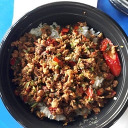 ข้าวหมูสับคั่วดริกเกลือ