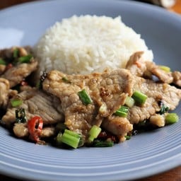 ข้าวหมูชิ้นคั่วพริกเกลือ