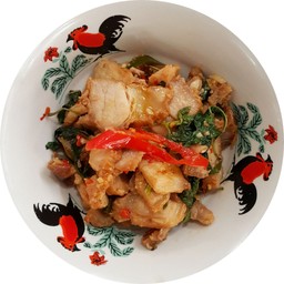 หมูสามชั้นทอดผัดกะเพรา