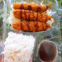 ข้าวหน้ากุ้งราดซอสทงคัตสึ