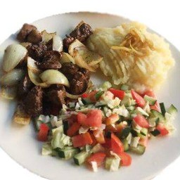Sautee Liver With Onions, With Salad And Mashed Potatoes [T3]