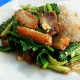 ข้าวคะน้าหมูกรอบ(ข้าวหอม)