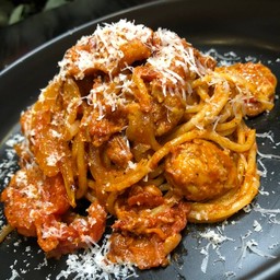 Pasta Arrabbiata Bacon and Sausage