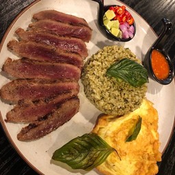 Pesto Fried Rice with Grilled Wagyu Beef