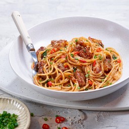 Spicy grilled pork collar pasta