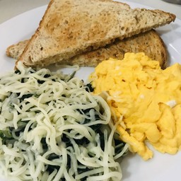 Fried Spinach w/ Onion + Cheese + Scrambled Eggs & Toast