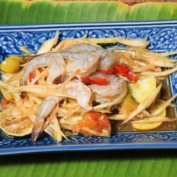 ตำกุ้งสด (กุ้งสด 4 ตัว)