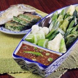 น้ำพริกกะปิ Chili Sauce Served with Fried Mackerel and Assorted Vegetables
