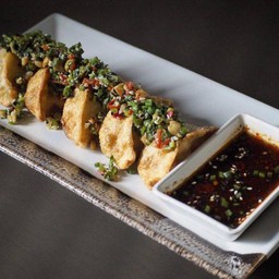 Fried Gyoza with Asian Salsa Verde