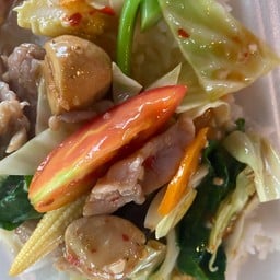 ข้าวราดผัดผักรวมหมูชิ้น