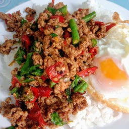 ข้าวราดกระเพราหมูสับ หรือ หมูชิ้น ไข่ดาว
