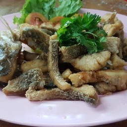 ปลากระพงทอดน้ำปลาพร้อมน้ำยำมะม่วง