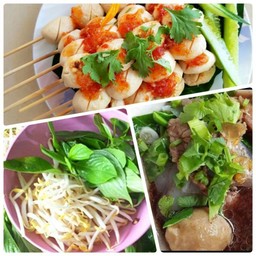 !!ชุดเซ็ตก๋วยเตี๋ยวเรือเนื้อ + ลูกชิ้นหมูปิ้ง 3 ไม้