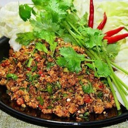ข้าว+ลาบปลาทอดกรอบ+กุ้งกะเพรา