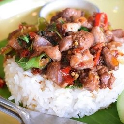 ข้าวกระเพราเครื่องในไก่