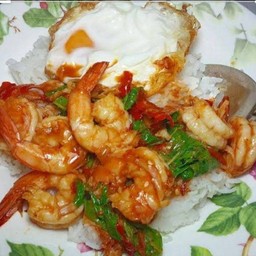 ข้าวกะเพรากุ้ง+ไข่ดาว