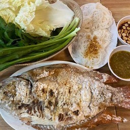 เมี่ยงปลาทับทิมเผา (เผาใหม่ รอประมาณ 35-45 นาทีค่ะ)