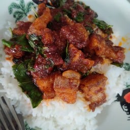 หมูกรอบพริกแกงราดข้าว