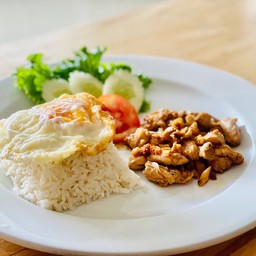 ข้าวหมูทอดกระเทียม+ไข่ดาว