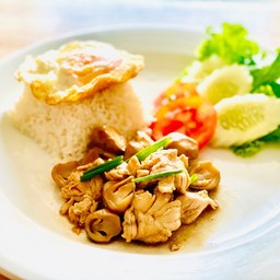 ข้าวหมูผัดน้ำมันหอย+ไข่ดาว