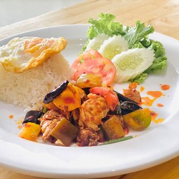 ข้าวไก่ผัดพริกเผา+ไข่ดาว