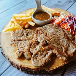 คอมโบสเต็ก หมูสันคอ และ เนื้อริบอาย [จัดส่ง]