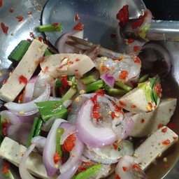 ยำกุ้งสด+หมูยอ