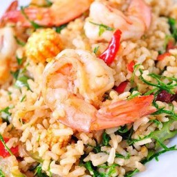 ข้าวคลุกผัดเผ็ดป่า+(กุ้ง)