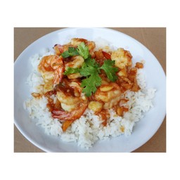 กุ้งทอดกระเทียมพริกไทย ราดข้าว
