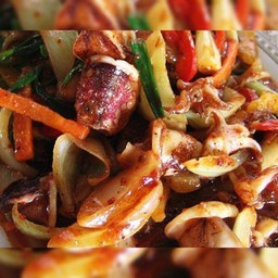 ผัดพริกเผา (กับข้าว) ต้องกดเลือกเนื้อสัตว์