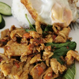 Rice Topped With Stir-Fried Pork And Basil + 1 Egg