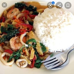 ข้าวราดผัดฉ่า,ผัดขี้เมา กุ้ง,หมึก,หมุกรอบ,เนื้อ,รวมมิตร