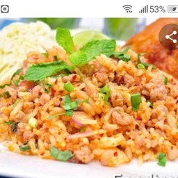 ข้าวผัดลาบ, น้ำตก ,หมุ,คอหมุย่าง,กุ้ง,หมึก