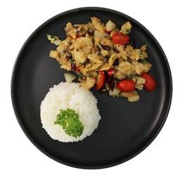 ข้าวปลาดอรี่หอยลายผัดพริกแห้ง