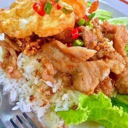 ข้าวไก่กระเทียมไข่ดาว